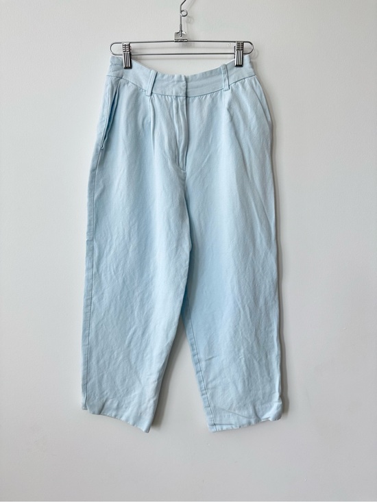 Maje Pants - Maje Paris Light Blue Relaxed Fit Linen Blend Capris - Size 36/S